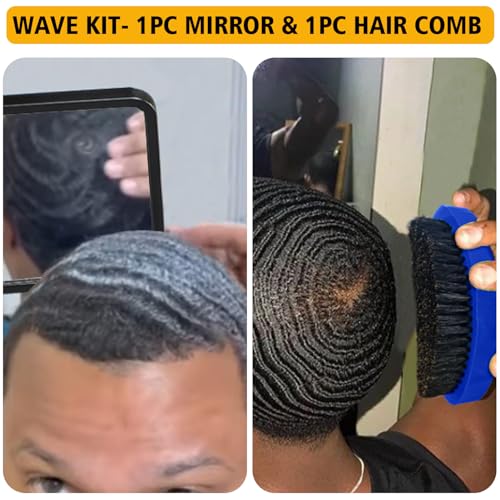 Wave Pomade for Men Strong Hold Easy Wash 360 Wave Training Hair Cream, Waves Grease for Men Promotes Layered Waves, Moisture, Silky Shine, Wave Pomade Wave Brushe Silky Durag Wave Cap Set (Blue)