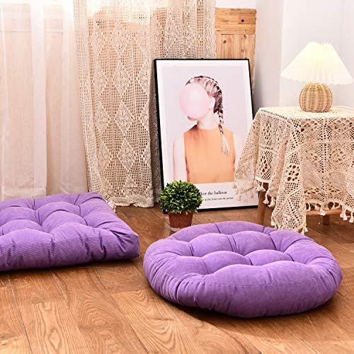 HIGOGOGO Round Solid Floor Pillow, Tufted Meditation Pillow for Seating on Floor Thick Seat Cushion Meditation Cushion for Yoga Living Room Sofa Balcony Outdoor, Purple, 22x22 Inch