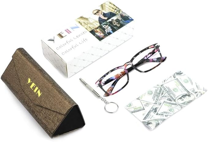 YEIN Bifocal Reading Glasses with Blue Light Blocking Lenses, Bifocal Reader for Women, Vintage Square frame with Spring Hinge (+0.00/+1.25 magnification)