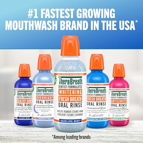 TheraBreath Whitening Mouthwash, Dazzling Mint, Dentist Formulated, 1 Liter