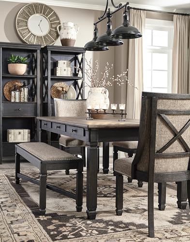 Signature Design by Ashley Tyler Creek Modern Farmhouse Upholstered Dining Room Bench, Antique Black Finish