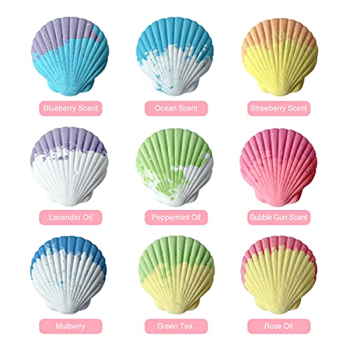 Magic Shell Bath Bomb Gift Set for Kids, 9 Pack Bath Bombs with Little Mermaid for Girls, Organic Bath Bombs with Surprise Inside.
