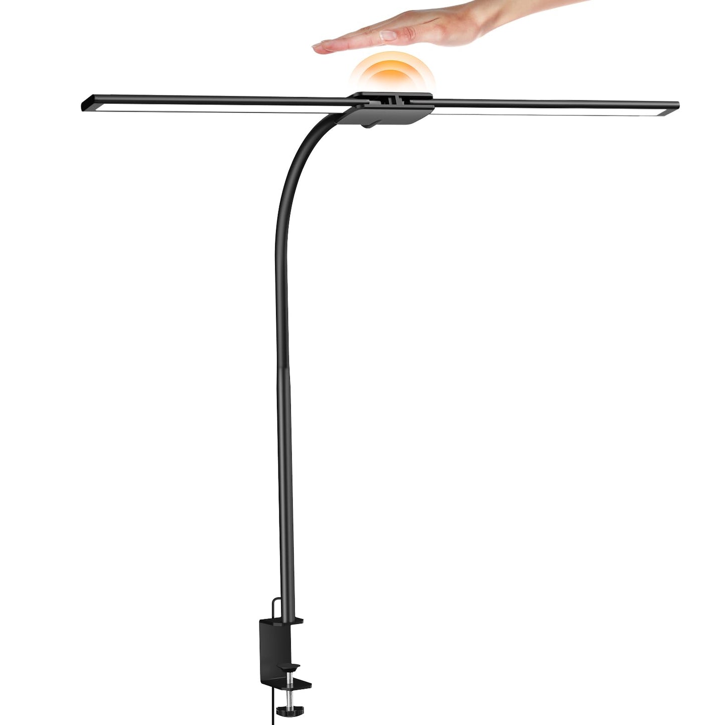 Syrinx LED Desk Lamp for Home Office – Eye-Caring Dual Head Desk Light with Flexible Gooseneck, Clamp, Gesture/Wired Control, 50 Lighting Modes with Memory/Timer for Study, Crafting