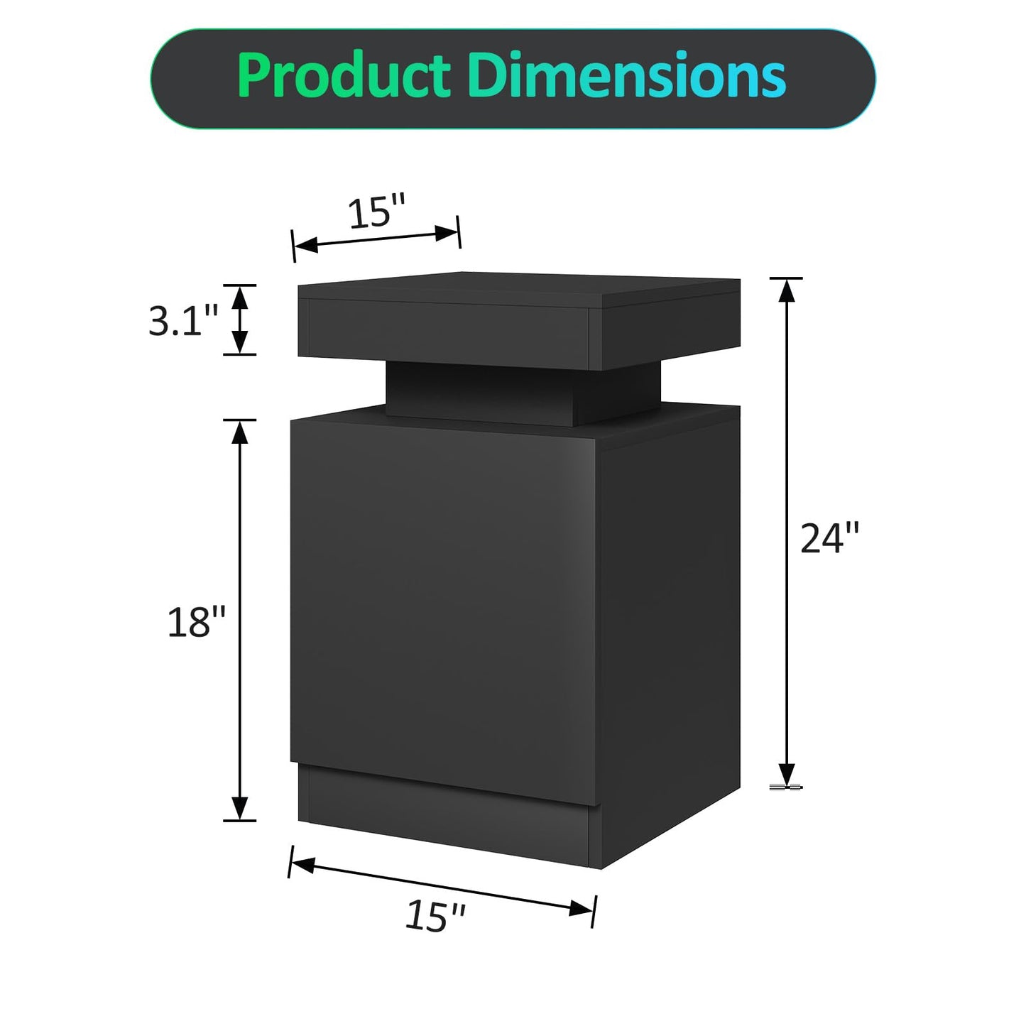MXV Nightstand Set of 2 with LED Lights,Night Stand with Storage Cabinet for Bedroom,Bedside Table with LED (Black, 17.7" / Set of 2)