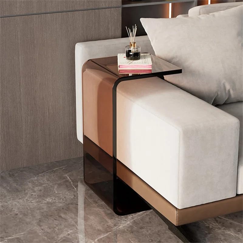 Acrylic End Table,C Shaped End Table, Acrylic Sofa Side Table, Bedside Table for Bedroom Small Simple Modern Coffee Table Suitable for Living Room (Brown)