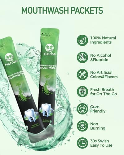 Travel Size Mouthwash Portable Packets Alcohol-Free & Fluoride-Free Fresh Mint Mouth Wash 30 Individual Wrapped Cruise Essentials