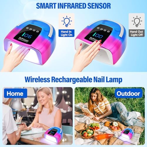 UV LED Nail Lamp Dryers Cordless 128W Portable Rechargeable UV Light for Gel Nails Polish Kit,Fast Curing Wireless Builder Gel Lamp with Sensor 3 Timer LCD Display 48 LED,Manicure Pedicure Art Tools