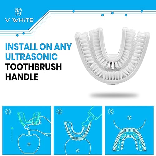 V-White U-Shaped Replacement Head for Ultrasonic Toothbrush - New Improved Design, 75% Faster, Effective Whole Mouth Deep Clean & Massage, Thinner Soft Food Grade Silicone Bristles - Adult (1-Pack)…
