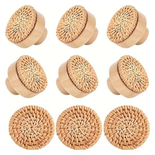 NRBMZYEN Cabinet Pulls 6 Pack Rattan Dresser Knobs Durable Wood Drawer Knobs Handmade Wicker Woven Pulls