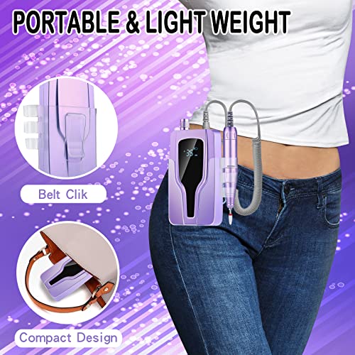 Electric Nail Drill Machine, 35000rpm Professional Drills for Acrylic Nails, Portable Electric File Manicure Tools, Cordless Rechargeable Efile Kit