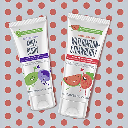 Schmidt's Children's Toothpaste For Clean Teeth, Watermelon + Strawberry, Fluoride Free 4.7 oz 6 Count