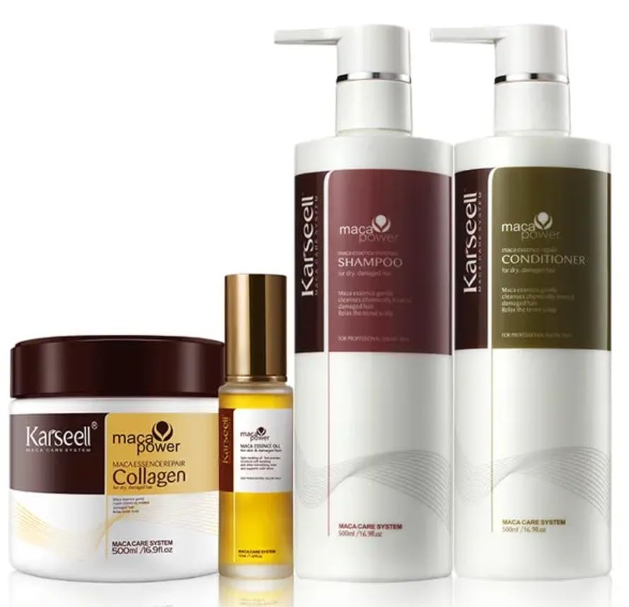 Karseell Hair Repair Set with Shampoo, Conditioner, and Maca Collagen Mask Plus Argan Oil for Dry Damaged Hair (52.39 fl oz), Multipack