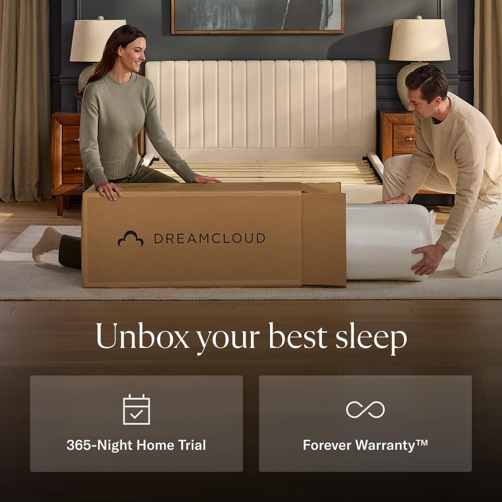 DreamCloud Classic 12" Queen Mattress - Luxury Hybrid Gel Memory Foam - 365 Night Trial - Fiberglass Free - Forever Warranty - Mattress in a Box - CertiPUR-US Certified