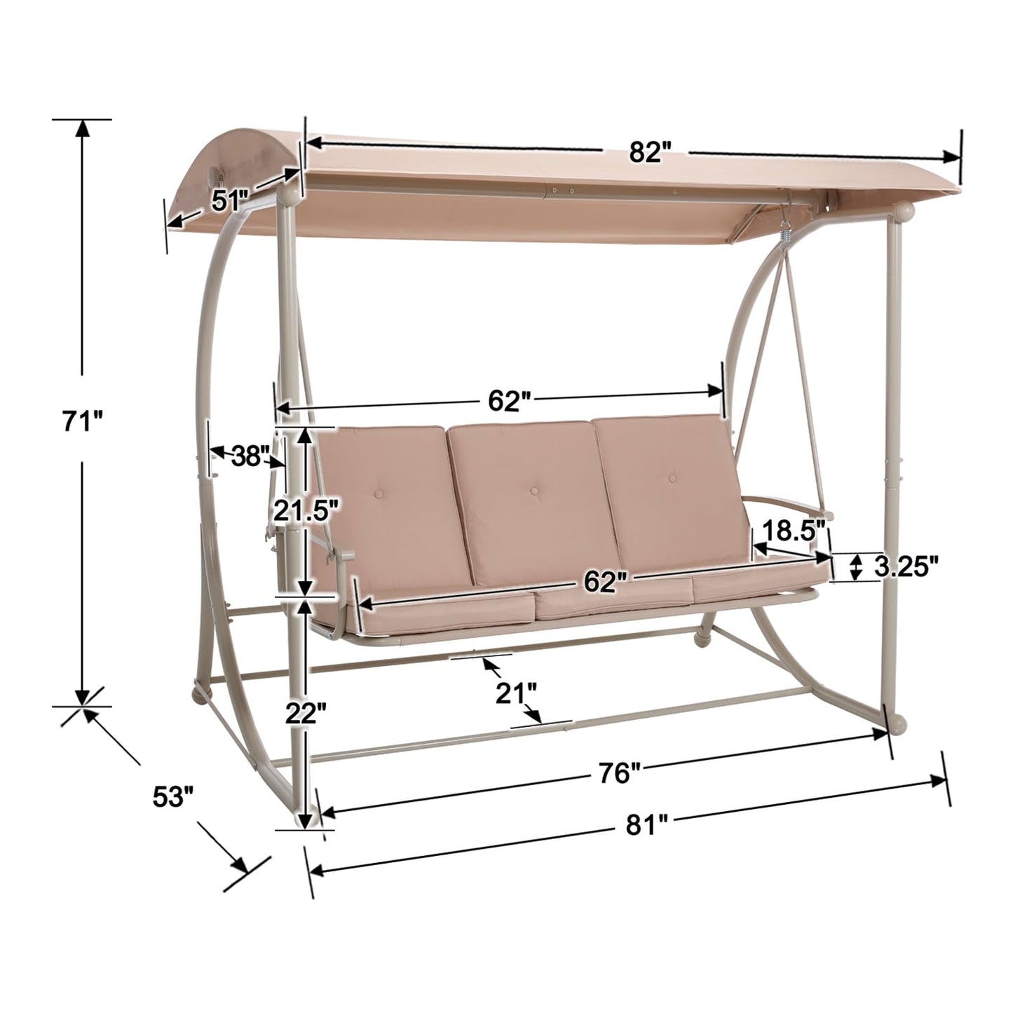 DAYAOUTDOOR Patio Swing with Canopy, Outdoor Swinging with Stand, Backyard Swings for Adults, 2 in 1 Porch Swing Bed, Outdoor Patio Swings,Yard Heavy Duty Covered Patio Swing, Khaki