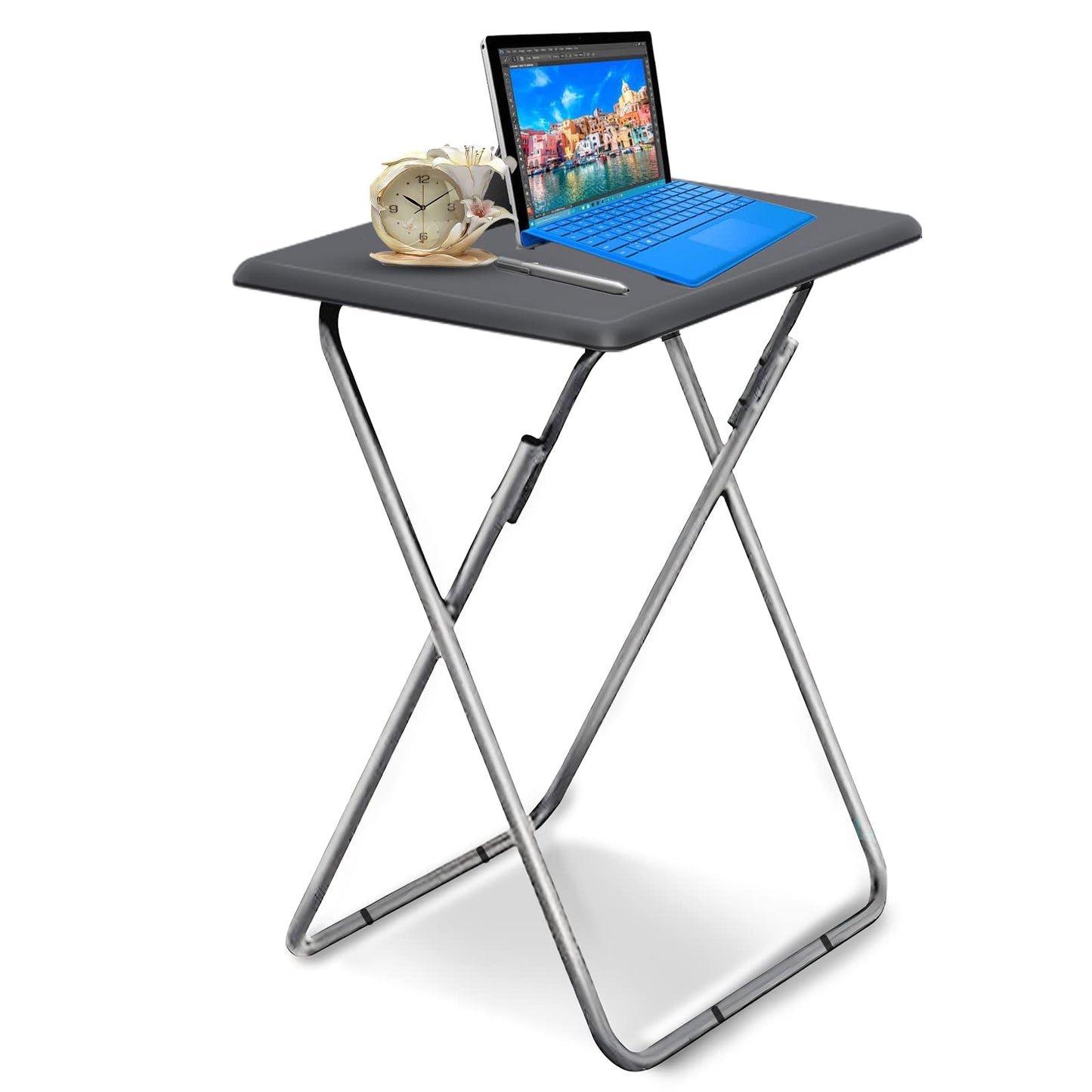 Garden 4 you Folding TV Tray Table/TV Dinner Trays Tables for Eating,Stable Tv Trays Table 25In, Folding Tray Side Table, Foldable Snack Tables for Bed & Sofa, 15 x 18.9 x 26 in (Grey,1PC)