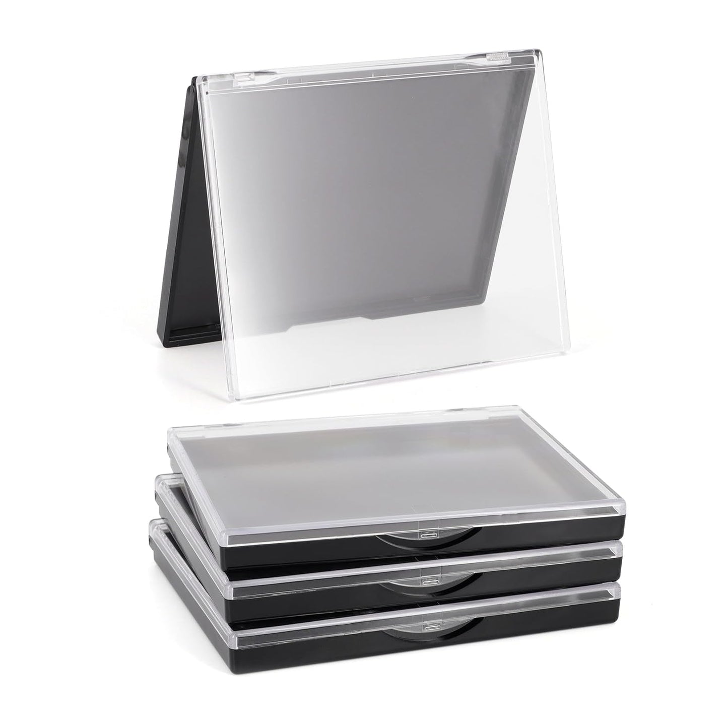 Magnetic Makeup Palette with Clear Top, 3Pack Empty Eyeshadow Pan Dispensing Storage Box with 60Pcs Adhesive Metal Stickers for DIY Cosmetics Lipstick Blush Powder-4.8" x 4"Palette