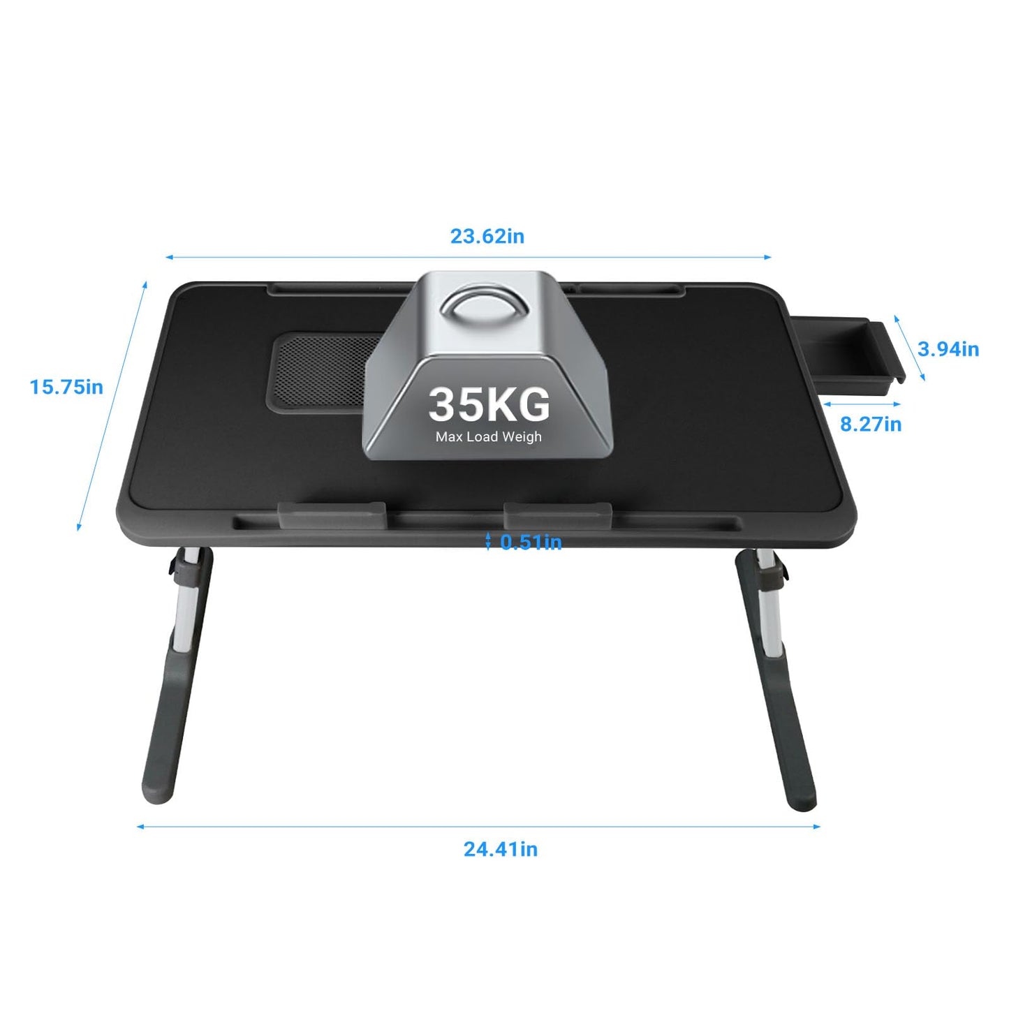 iXTRA Laptop Lap Desk with Cooling Fan - Adjustable with Light, USB, Storage Drawer - Folding Bed Desk,23.62"*15.74",Black