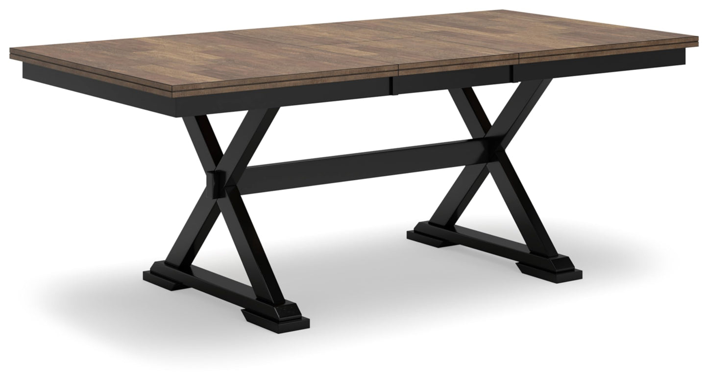 Signature Design by Ashley Wildenauer Farmhouse Dining Extension Table with Self-Storing Butterfly Leaf for 6-8 People, Black & Dark Brown