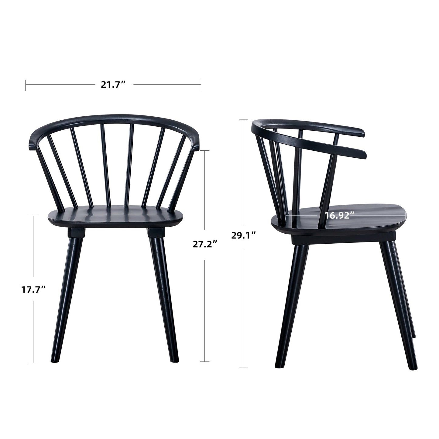DUHOME Wooden Black Dining Chairs Set of 4, Windsor Dining Room Chairs with Arms Farmhouse Spindle Back Wood Kitchen Chairs with Curve Back, Mid Century Modern Style