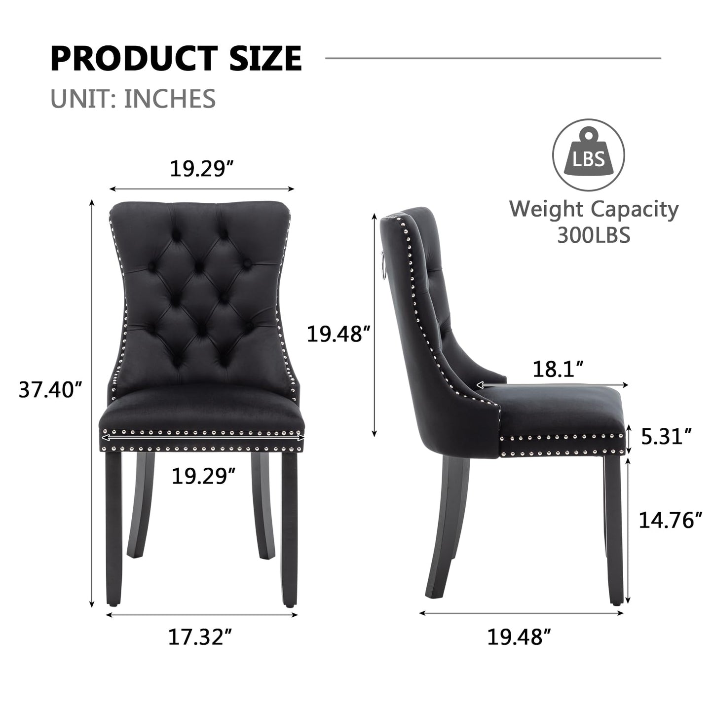 Hixkol Velvet Dining Chairs Set of 6,Upholstered Dining Chairs with Ring Pull Trim and Button Back,Modern Seating for Kitchen, Bedroom & Living Room(Black)