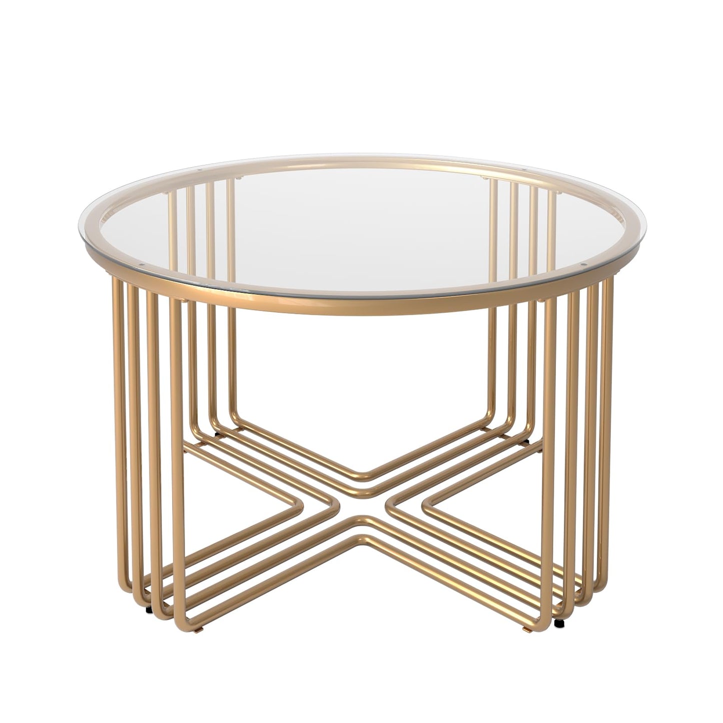Esucllc Round Coffee Table, Glass Coffee Tables for Small Space, Modern Center Table for Living Room, Sofa Side Table with Metal Steel Frame, Circle Coffee Table for Home, Office, Apartment, Gold