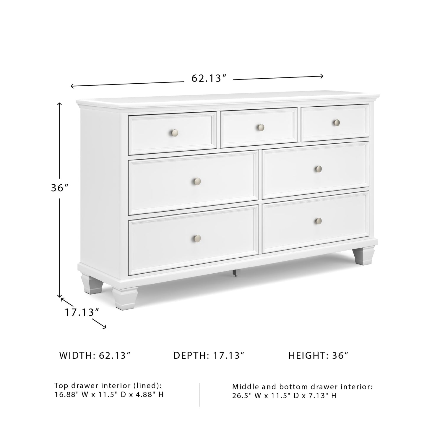 Signature Design by Ashley Fortman Casual 9 Drawer Dresser for Bedroom, White