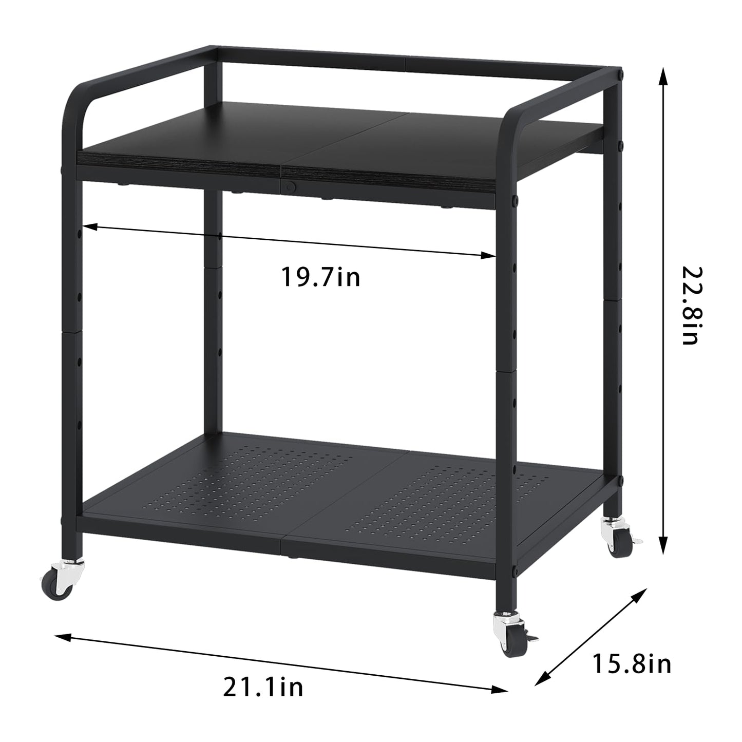 Heakrit 21"x15.8" Large Printer Stand with Storage, 2-Tier Under Desk Printer Table, Rolling Printer Cart with Lockable Wheels for Home, Office (Black)