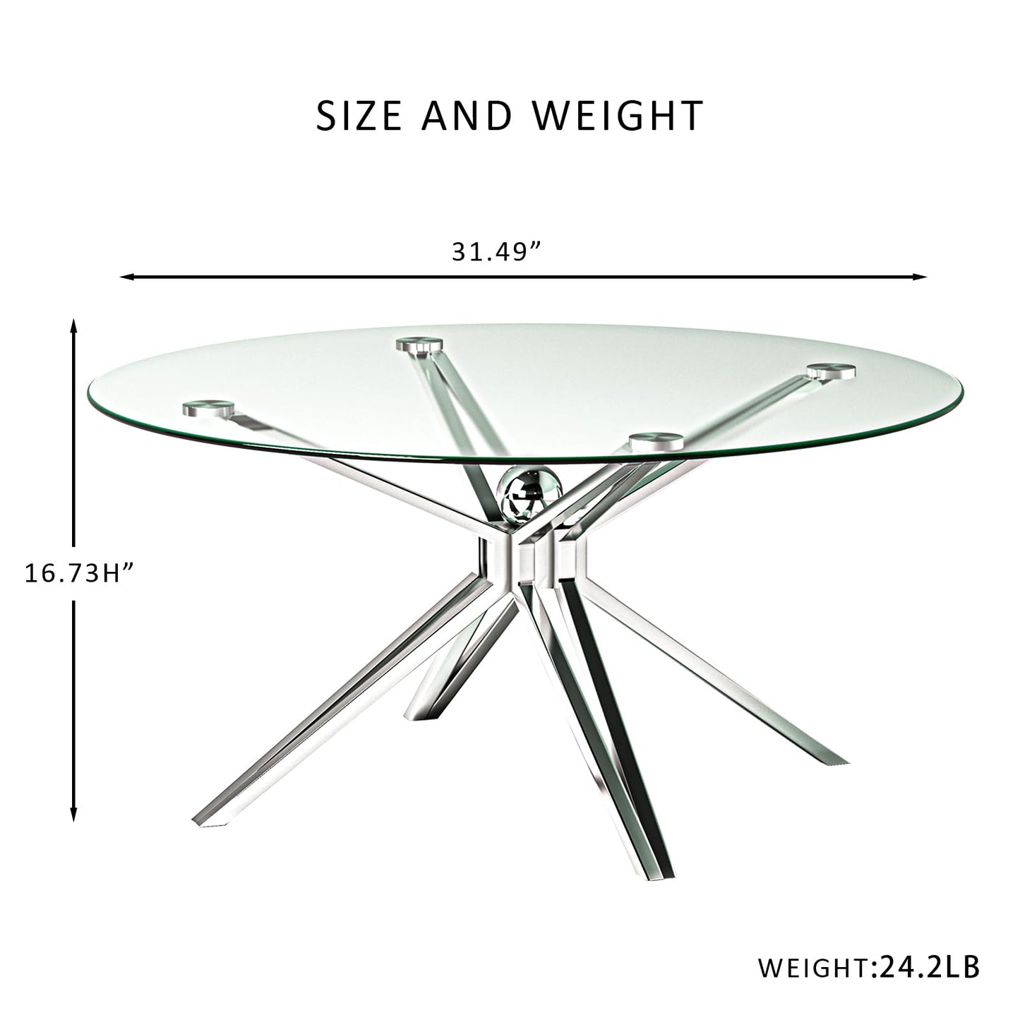 Julenshion Modern Glass Coffee Table, Round Clear Center Table with Tempered Glass Top & Silver Stainless Steel Base Ball Decor Table for Living Room Home Office, Chrome Finish