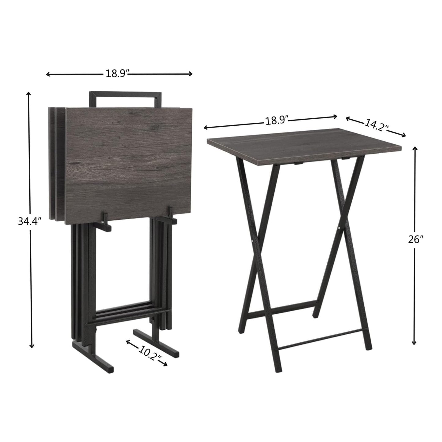Folding TV Trays Set of 4 with Stand, TV Dinner Tables, Snack Tray Table Set, Portable Foldable Desk, Sofa Side Table, TV Tray Table for Couch, Living Room, Small Space. (Folding table/Gray)