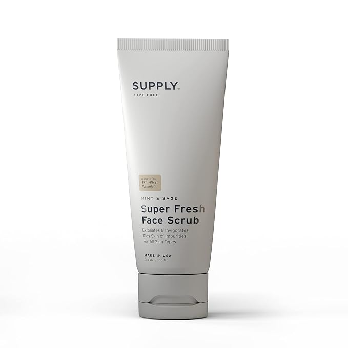 Supply Mens Face Scrub - Plan-based Mens Exfoliating Face Scrub with Biodegradable Beads, Aloe, Tea Tree & Mint - Natural Cleanser Removes Dead Skin, Oil & Impurities - Refreshing Skincare for Men