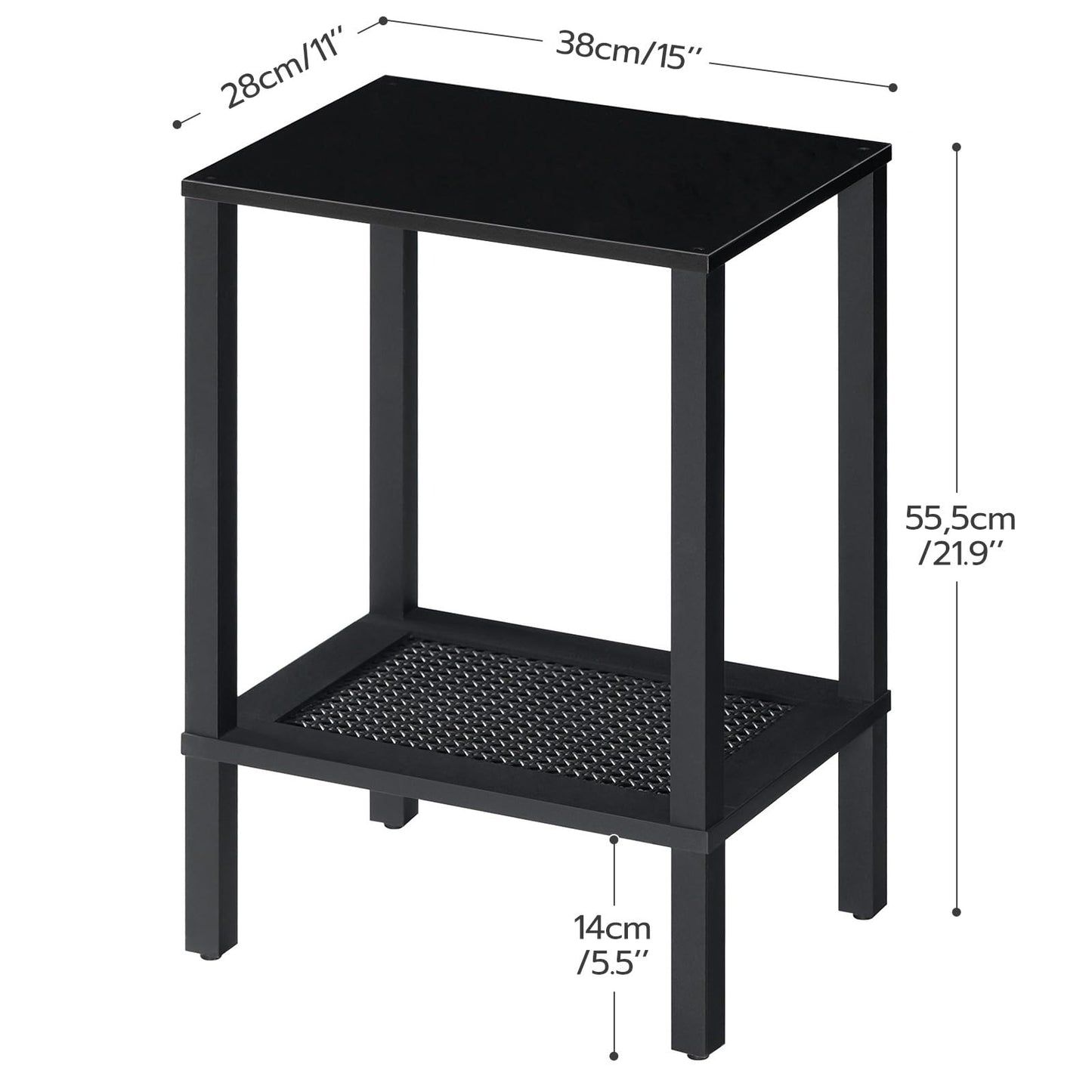 HOOBRO End Tables Set of 2, Small Side Tables with 2-Tier Storage Shelves, Nightstands with Faux Rattan Decoration, for Small Space, Living Room, Bedroom, Black BK91BZP201