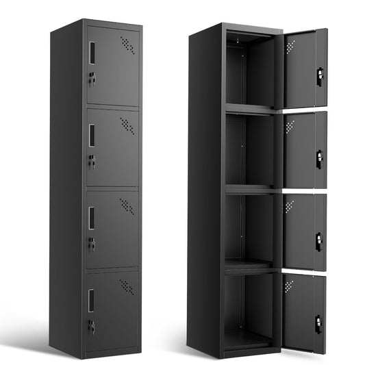 DNA MOTORING Metal Storage Cabinet for Employees with Keys, 71" Employees Metal Locker with 4 Doors, Tall Storage Lockers for Garage,Office,Home,Gym, Black, TOOLS-00790-BK-BK