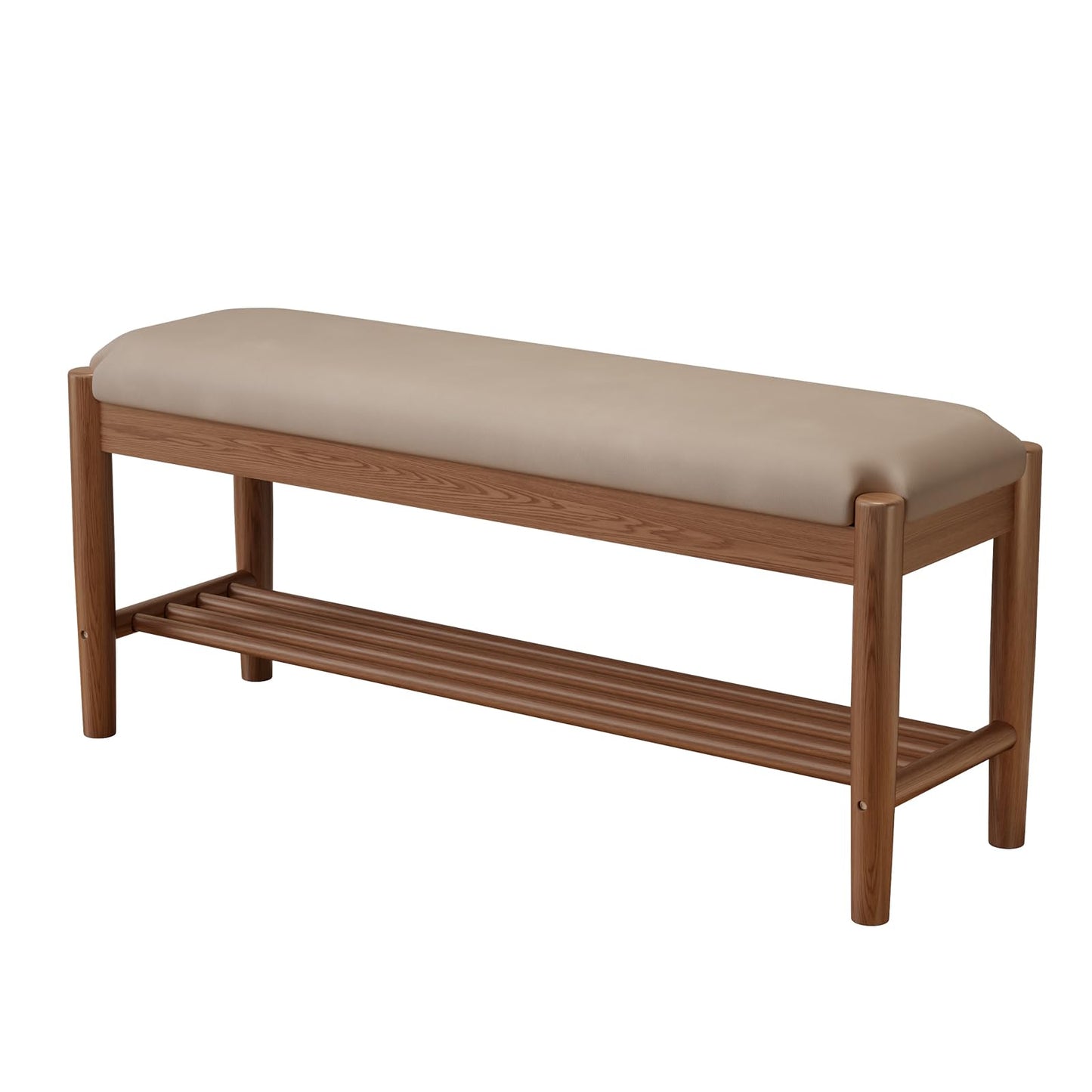 AQIMUELE Shoe Bench Entryway with Cushion, Solid Wood Bench with Shoe Storage, 2-Tier Shoe Rack Bench for Entryway,Hallway (Gray)