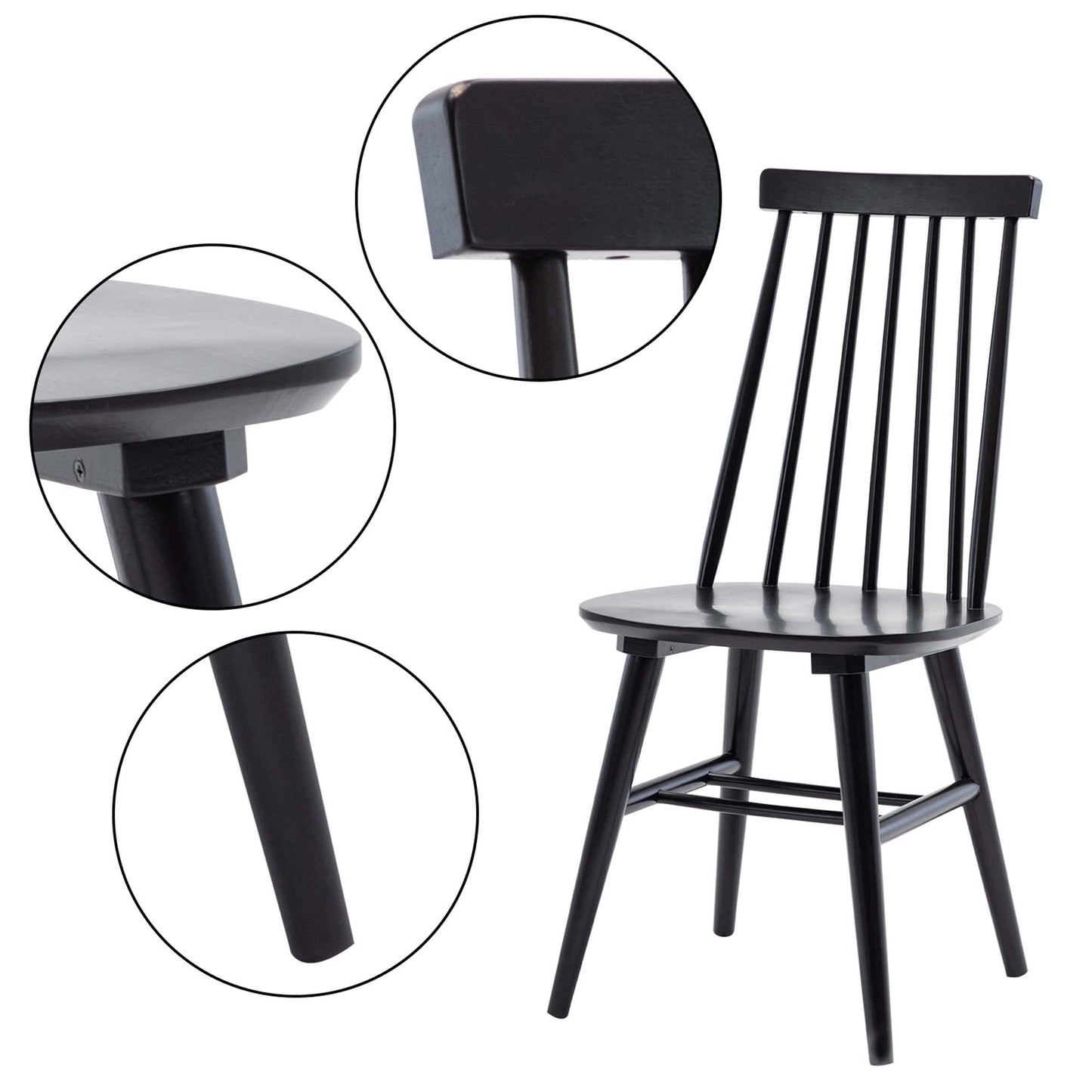 DUHOME Wooden Dining Chairs Set of 4, Wood Dining Room Chairs Slat Spindle Back Kitchen Room Chair Windsor Chairs, Black