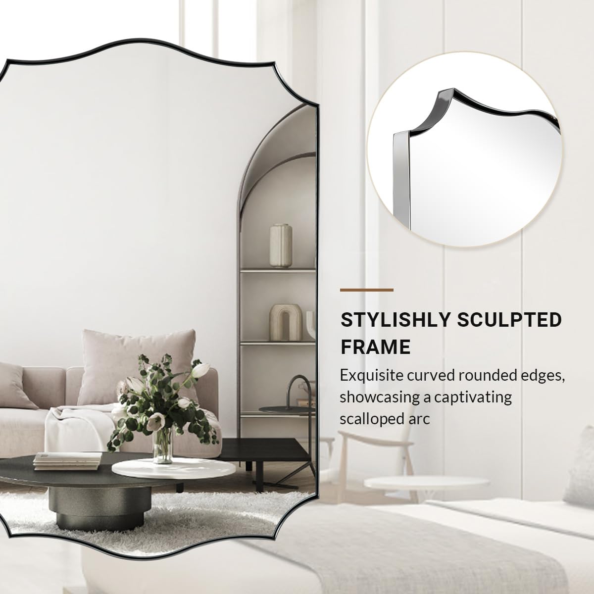 ANDY STAR Chrome Bathroom Mirror for Wall, 22x30 Inch Polished Silver Mirror, Bathroom Mirror for Over Sink, Irregular Wall Mirror in Thin Stainless Steel Frame Deep 1’’, Ideal for Limited Space