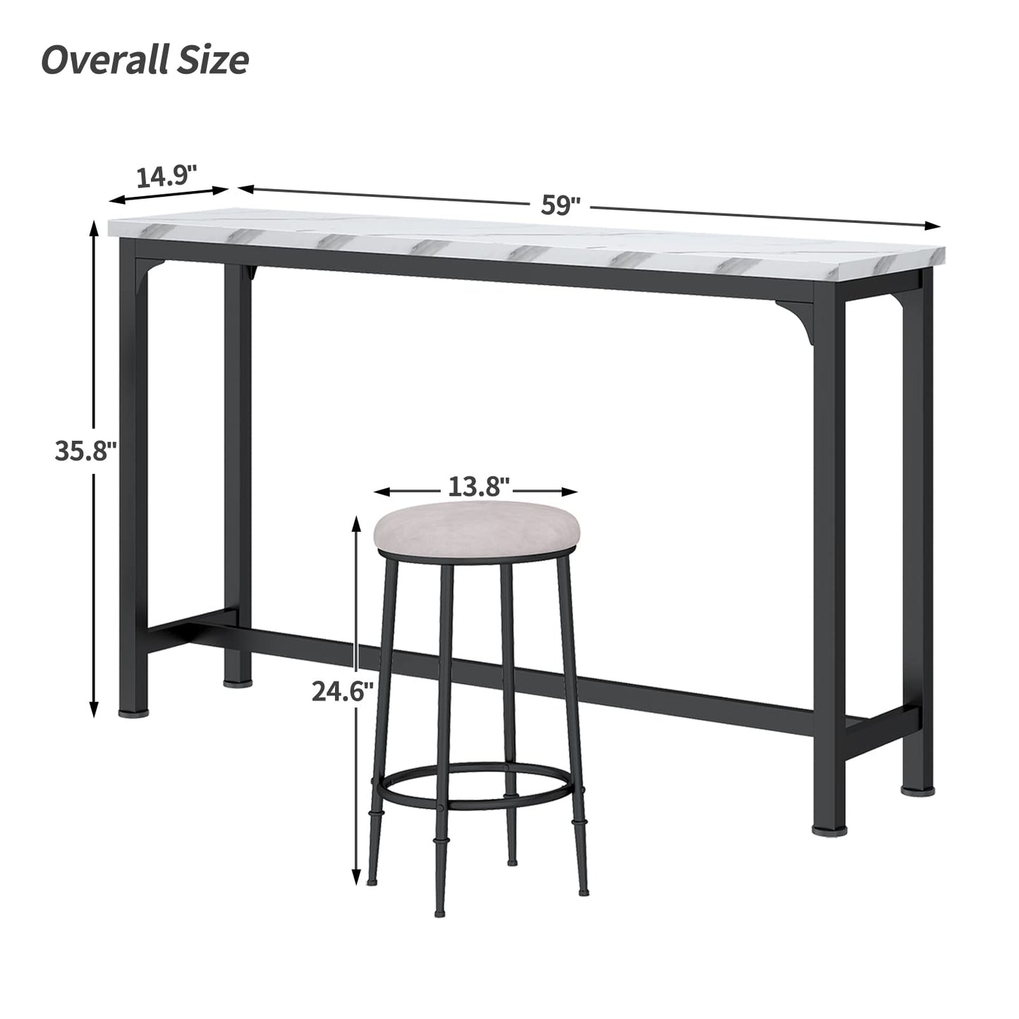HOMYSHOPY Bar Table Set for 3, 4 Piece Console Table with 3 Stools, Counter Height Kitchen Table Set with 3 Chairs for Breakfast Nook, Living Room and Apartment (White & Black)