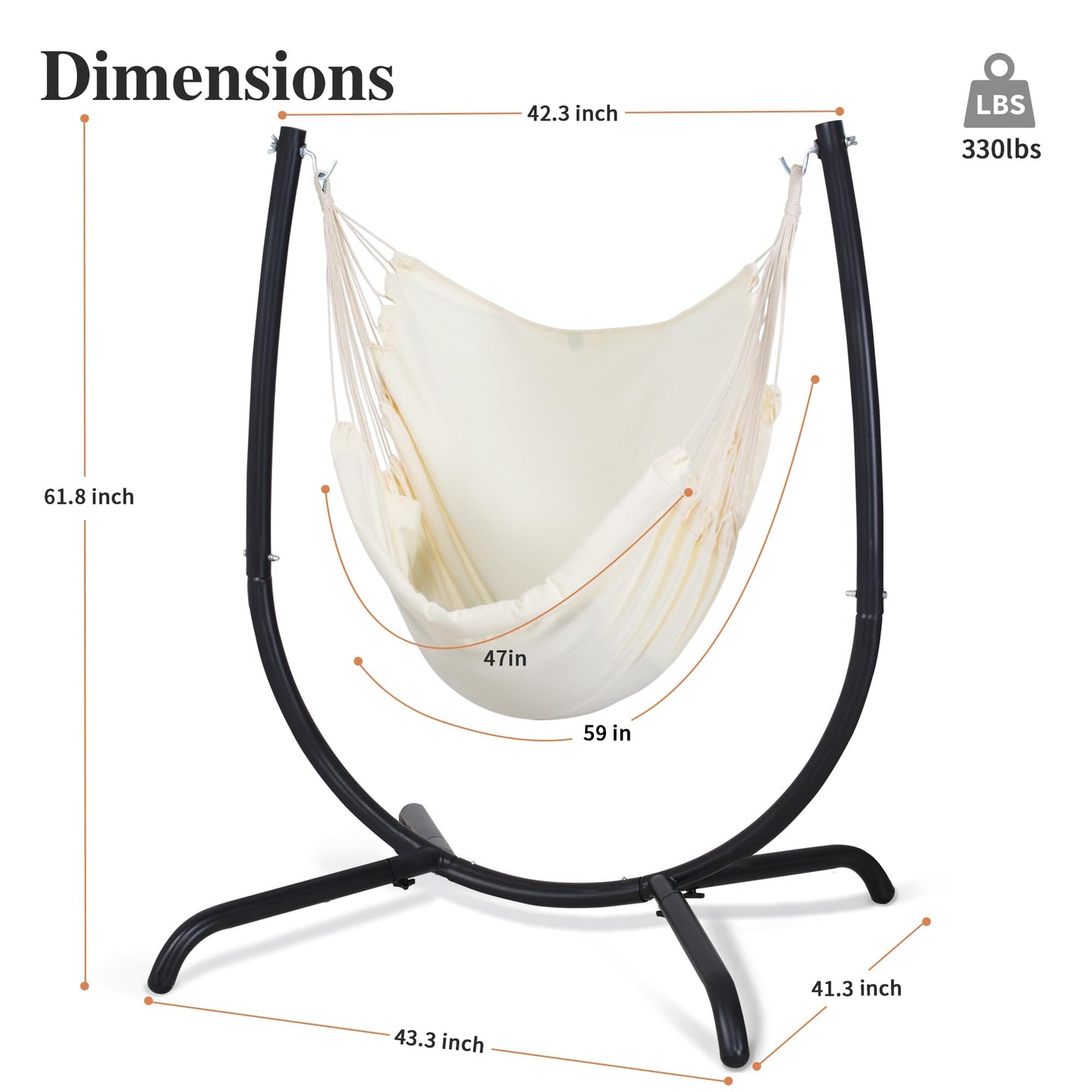 SUNCREAT Indoor Hammock Swing Chair with Stand, Hanging Chair Outdoor with Stand, 330 lbs Capacity, Patent Pending, Beige