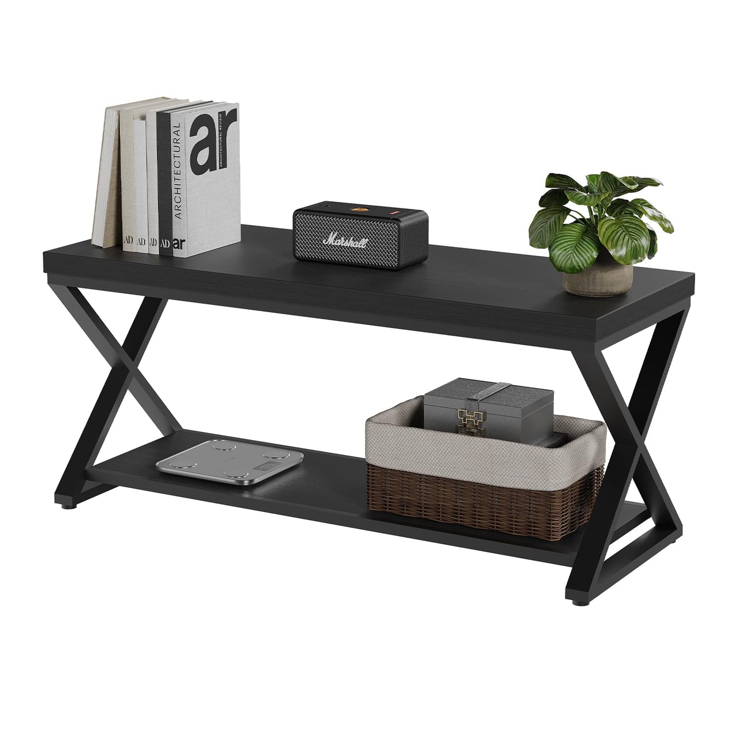 IBF Black Bench for Entryway, Black Modern Wood Bench for Bedroom Hallway Foyer, Farmhouse Entry Way Home Organizer Shoe Bench Seat with Storage Rack Indoor Under Window, 39 Inch Long