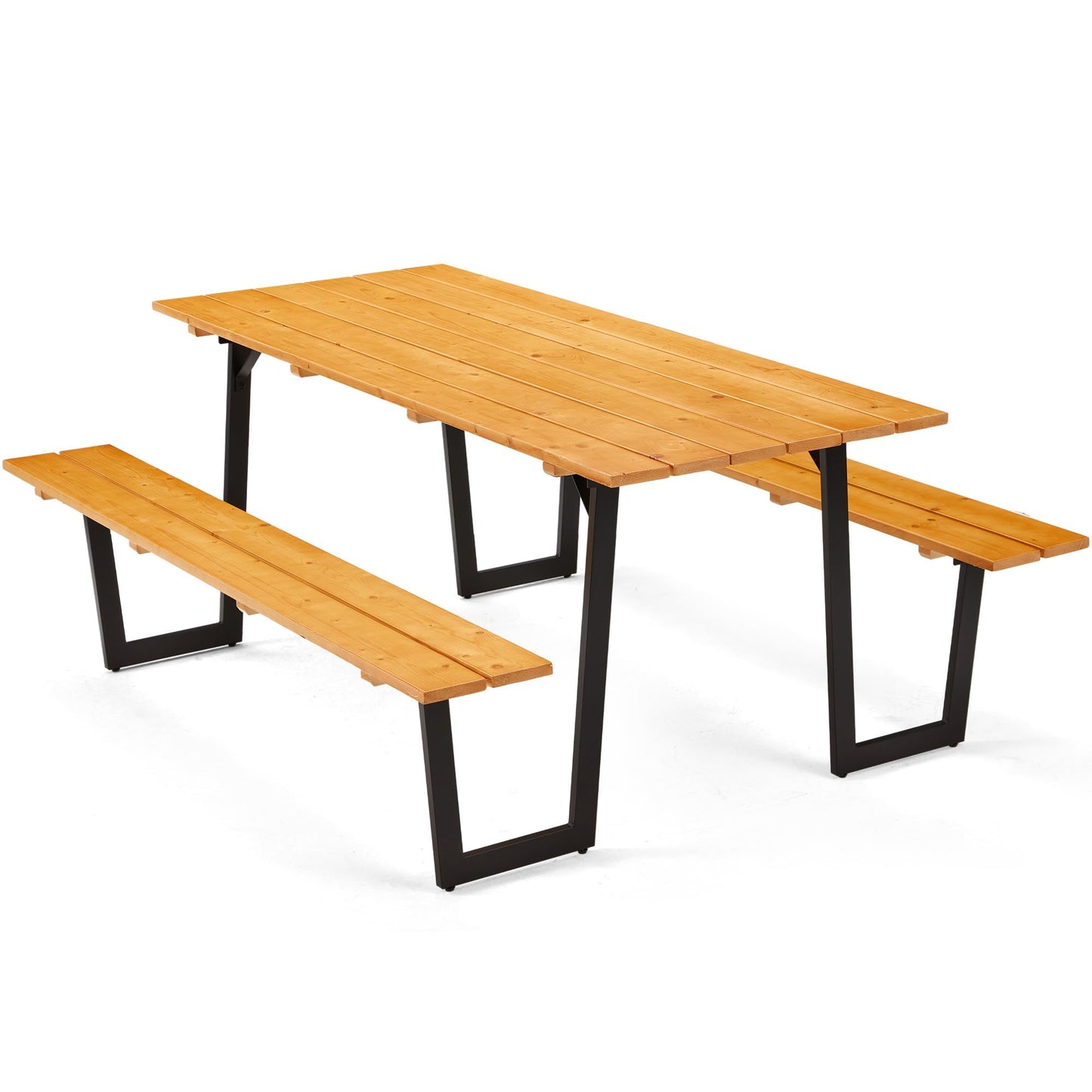AVAWING 70" Wood Picnic Table for Outdoor, Rectangle Patio Dining Table and Bench Set, Heavy-Duty Picnic Beer Table Bench Set for Garden, Lawn & Backyard, Yellow