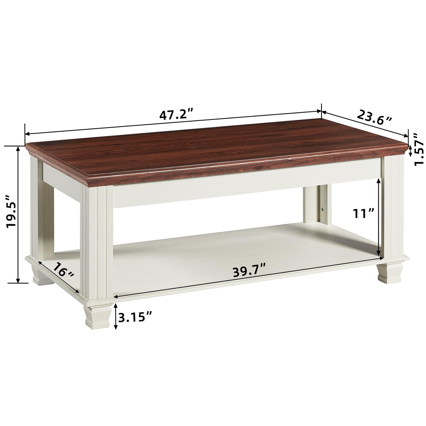 SAVOR LIFE Farmhouse Coffee Tables for Living Room,Square Tea Table with Open Storage Shelf,Large Coffee Table,Rustic Wooden Center Table,White