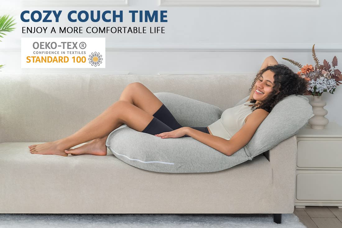INSEN Reading Pillow, Back Pillow for Sitting in Bed for Reading, Nurse & Relax, Reading Pillow for Adults, Moms & Kids, Sit Up Pillow for Bed, Grey Jersey