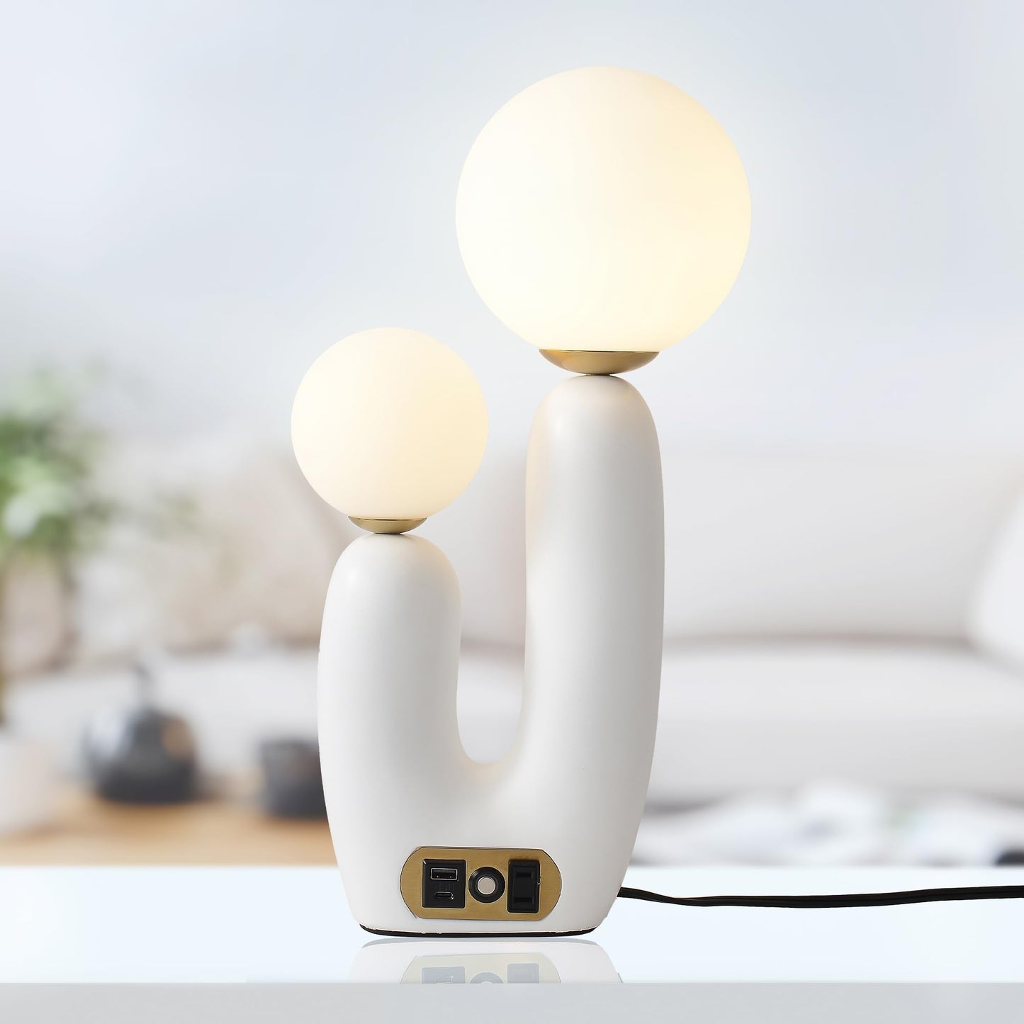 MYSFUL Decorative Mushroom Lamp, Resin Lamp for Desk, Unique Globe Lamps for Bedrooms and Side Tables, Desk Lamps for Night Stands, Portable Table Lamps for Living Room (White)
