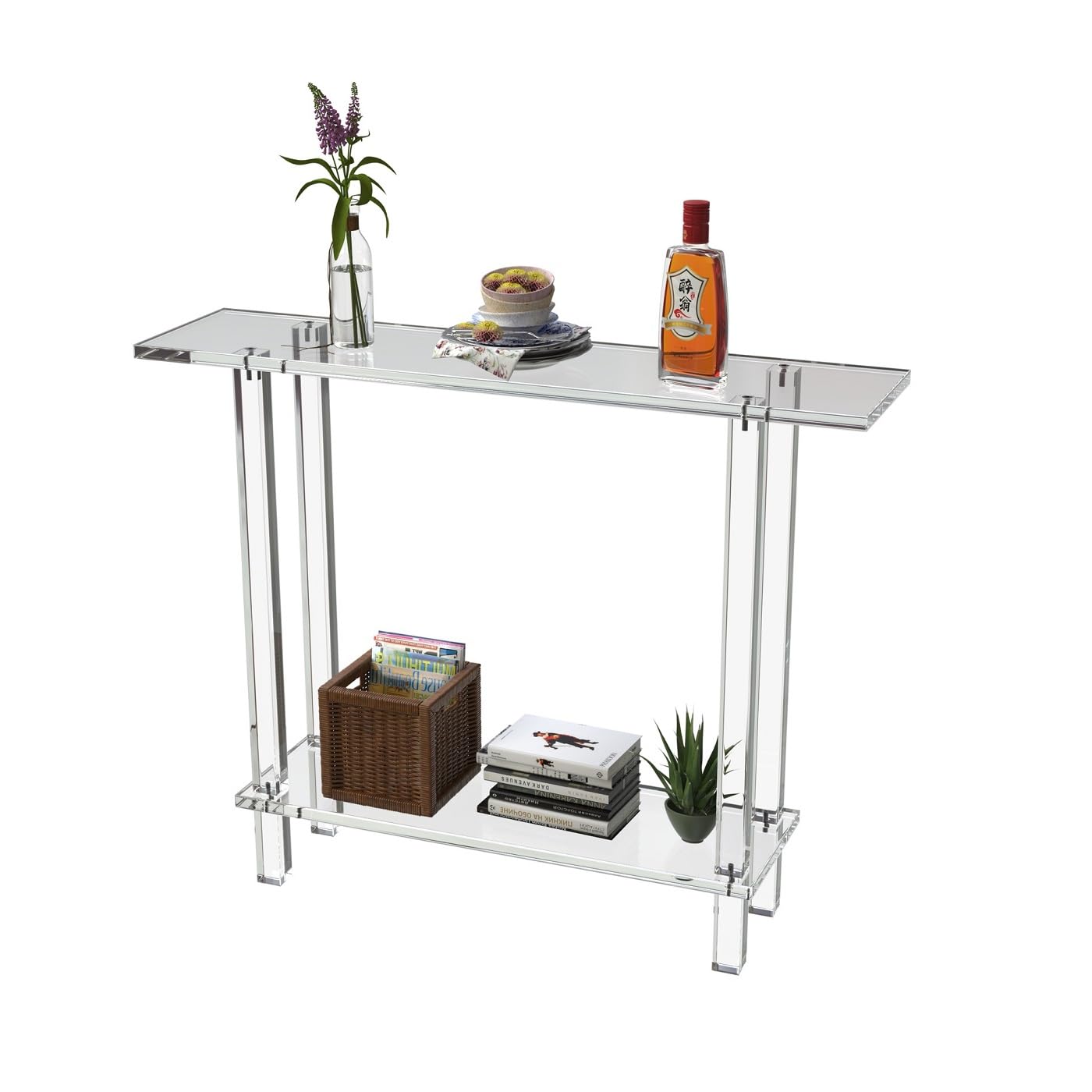 Clear Acrylic Narrow Console Sofa Table, 40inch Acrylic Console Table Entryway Tablé Narrow Long Console Table Modern Tablé Hallway Table Couch Table Transparent Color