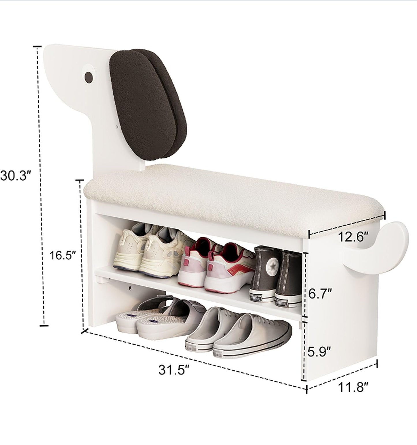 TIMBERKNOWS Storage Bench Wooden Shoe Bench with Cushion,2-Tier Soild Wood Shoe Rack Bench entryway with Organizer,for Hallway Living Room Children's Room,31.6" W x 12" D x 16.5" H,Holds up to 400lbs