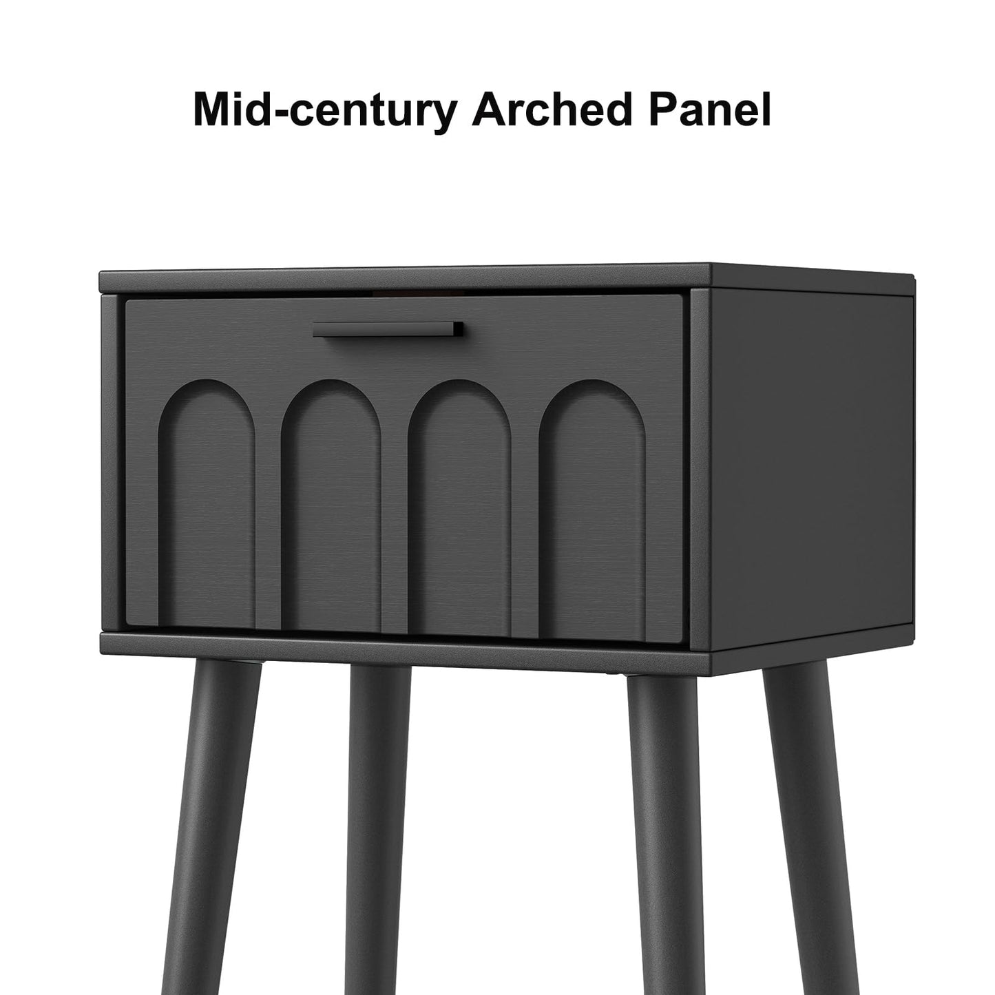 LAATOOREE Nightstand Set of 2, Small Bed Side Table with Arch Door, Mid-Century End Table with Wood Legs for Bedroom, Small Space (Black)