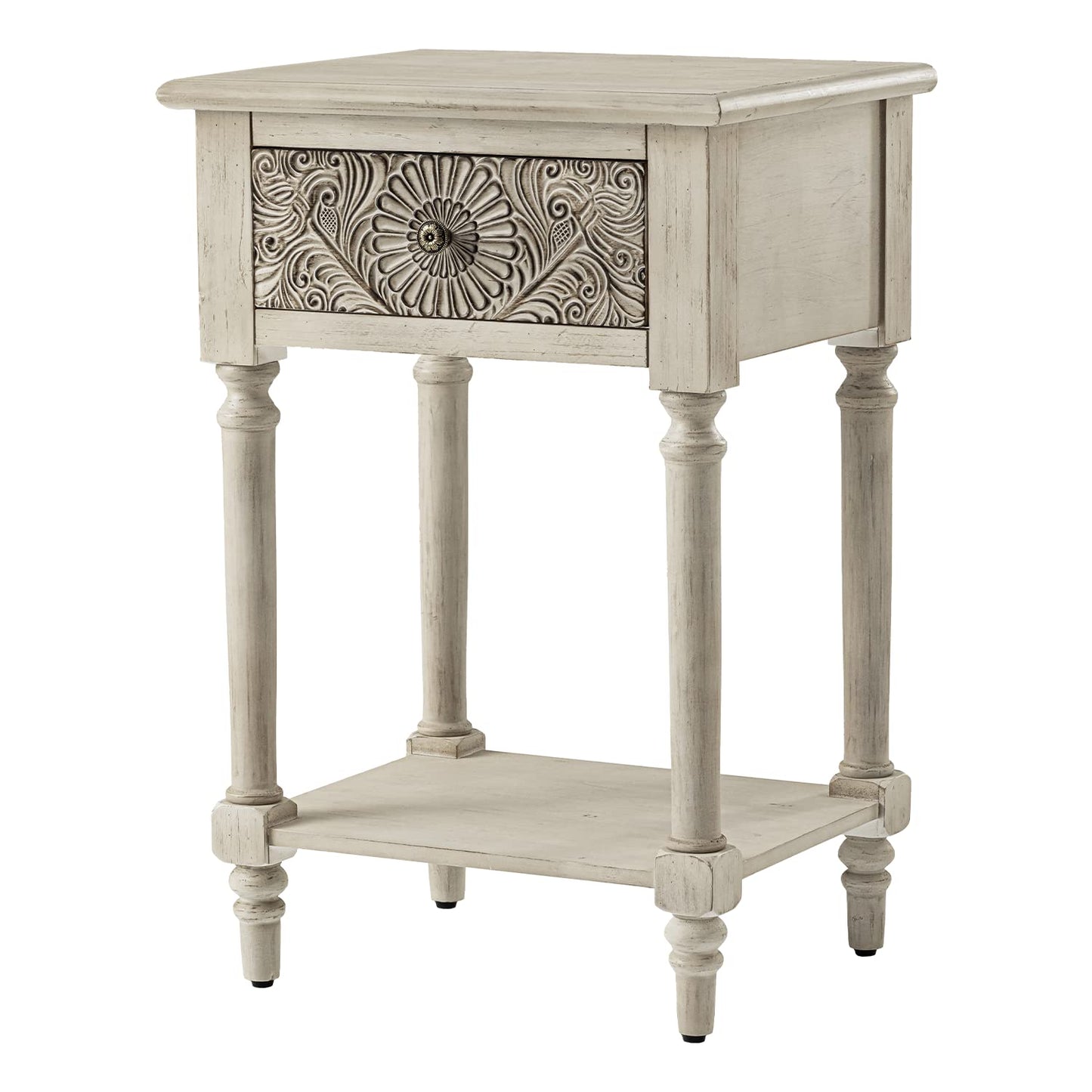 COSIEST Vintage Nightstand, MDF 2-Tier Bedside Table, Wood Accent End Table with Storage Drawer and Open Display Shelf for Bedroom Living Room