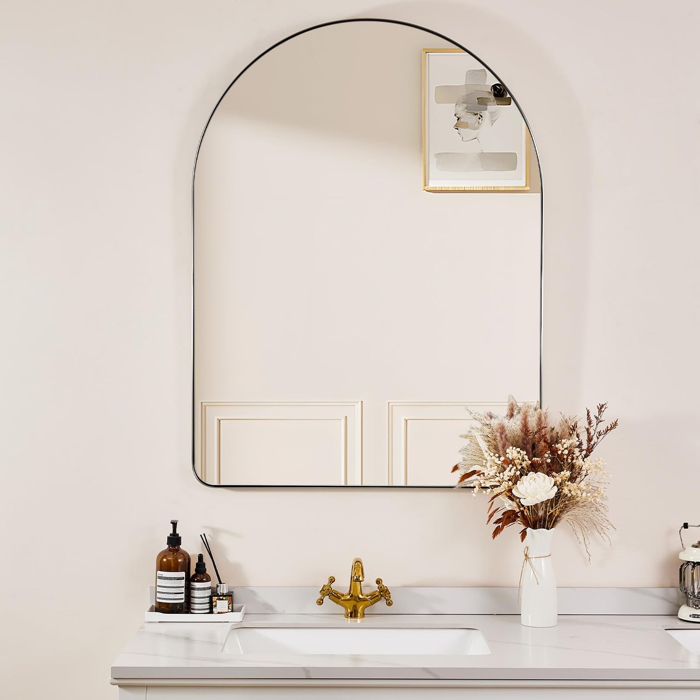ANDY STAR Arched Mirror, 20" x 30" Brushed Nickle Bathroom Mirror in Stainless Steel Metal Frame, Arch Top Rounded Corner 1" Deep Set Design Wall Mount Hangs Vertical