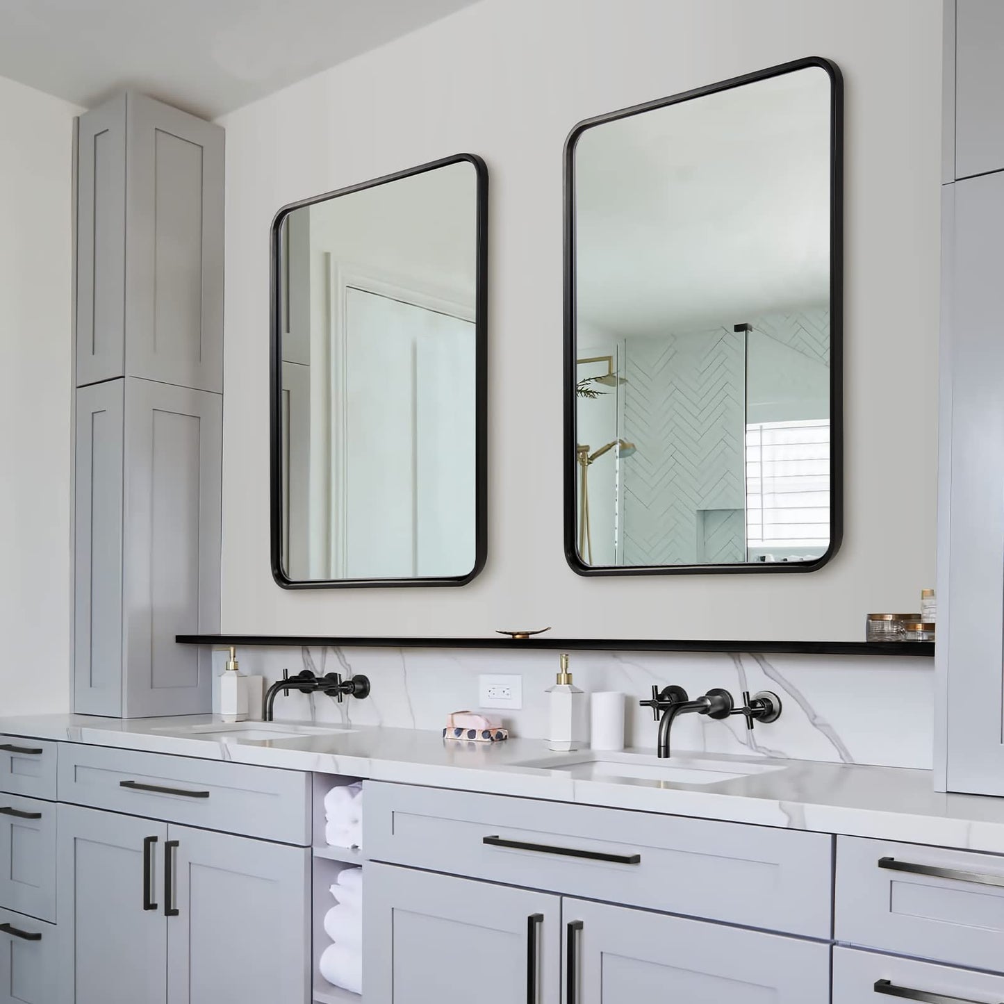 ANDY STAR Mirror for Bathroom 24X36 Inch, Matte Black Mirror, Modern Black Vanity Mirror, Rounded Rectangle Mirror Metal Framed Mirror Wall-Mounted Mirrors Hang Vertically/Horizontally