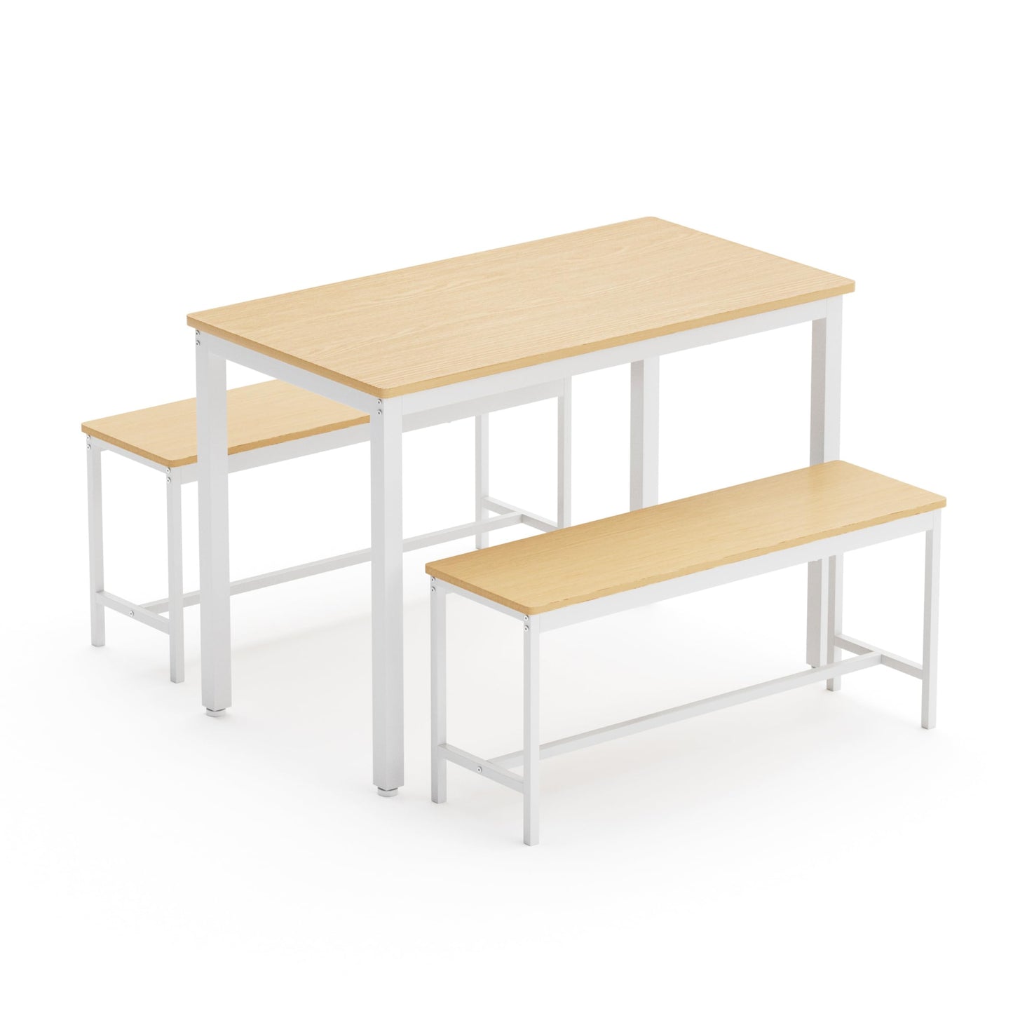 hausway Bar Table and Chairs Set for 4,3 Pieces Rectangle Bistro Table with Dining Benches,Industrial Kitchen Counter Breakfast Table Set for Restaurant,43.3″L x23.6″W x 29.9″H (White Natural)