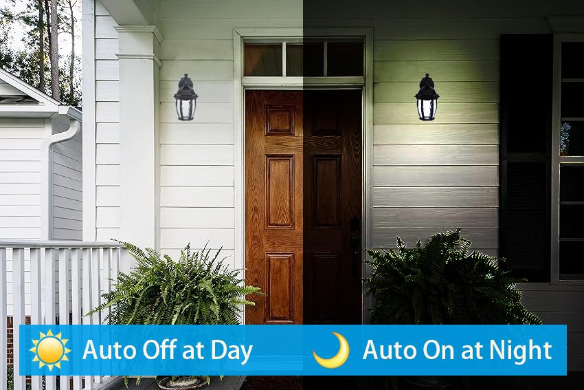 YoonLIT SMARTLIFE Outdoor Wall Sconces Dusk to Dawn, Large Waterproof Porch Light Fixture for Doorway Patio Garage Entryway, Aluminum Housing Plus Clear Water Glas, Black, 1-Pack